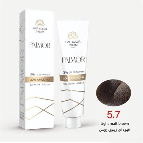 رنگ موی پالمور شماره 5.7 حجم 120 میلی لیتر رنگ قهوه ای زیتونی روشن