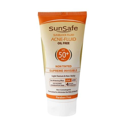 کرم ضد آفتاب بدون رنگ SPF50 فاقد چربی سان سیف پوست چرب و آکنه ای حجم 50 میلی لیتر