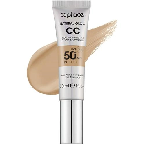 کرم پودر CC مایع SPF50 تاپ فیس مدل NATURAL GLOW شماره 005 حجم 30 میلی لیتر