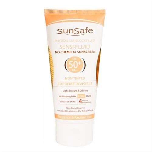 فلوئید ضد آفتاب سان سیف فاقد جاذب های شیمیایی پوست حساس _50 میل_ spf50