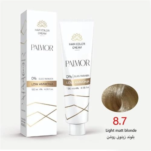 رنگ موی پالمور شماره 8.7 حجم 120 میلی لیتر رنگ بلوند زیتونی روشن