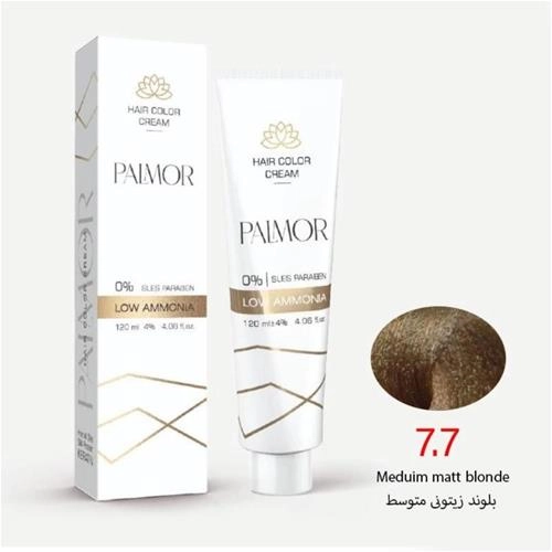 رنگ موی پالمور شماره 7.7 حجم 120 میلی لیتر رنگ بلوند زیتونی متوسط