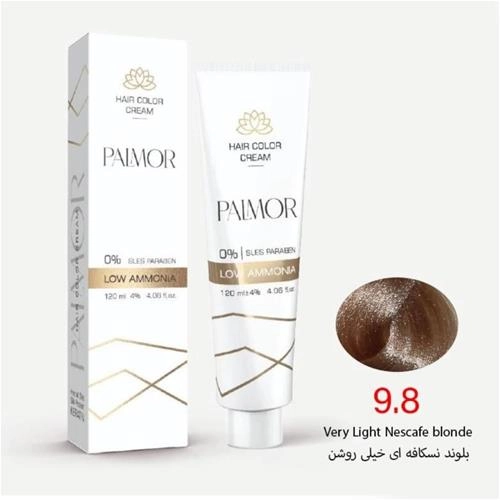 رنگ موی پالمور شماره 9.8 حجم 120 میلی لیتر رنگ بلوند نسکافه ای خیلی روشن
