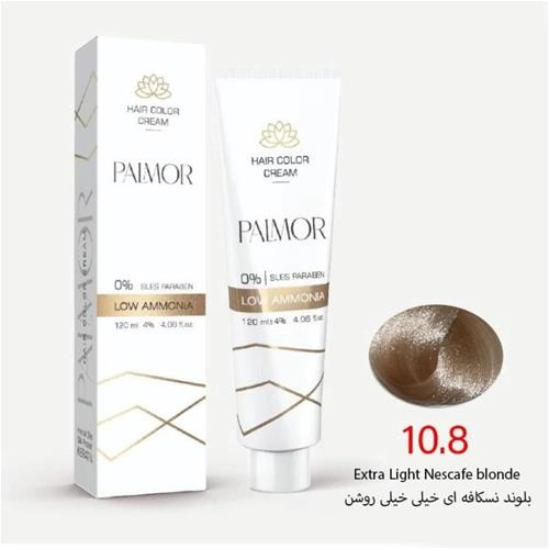 رنگ موی پالمور شماره 10.8 حجم 120 میلی لیتر رنگ بلوند نسکافه ای خیلی خیلی روشن