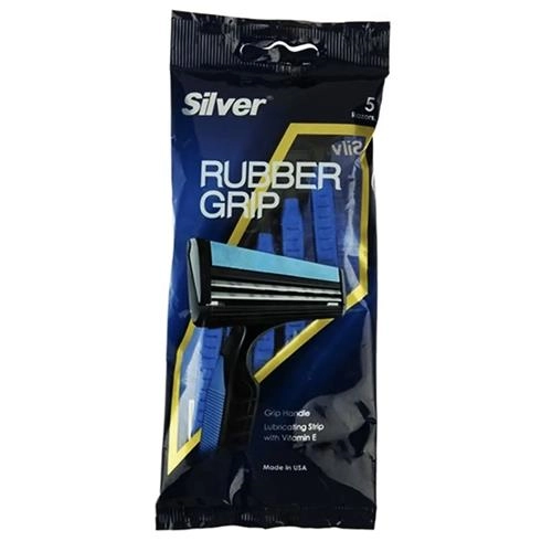 خود تراش سیلور مدل Rubber Grip Blue بسته 5 عددی