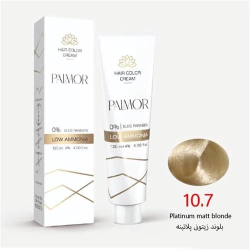 رنگ موی پالمور شماره 10.7 حجم 120 میلی لیتر رنگ بلوند زیتونی پلاتینه